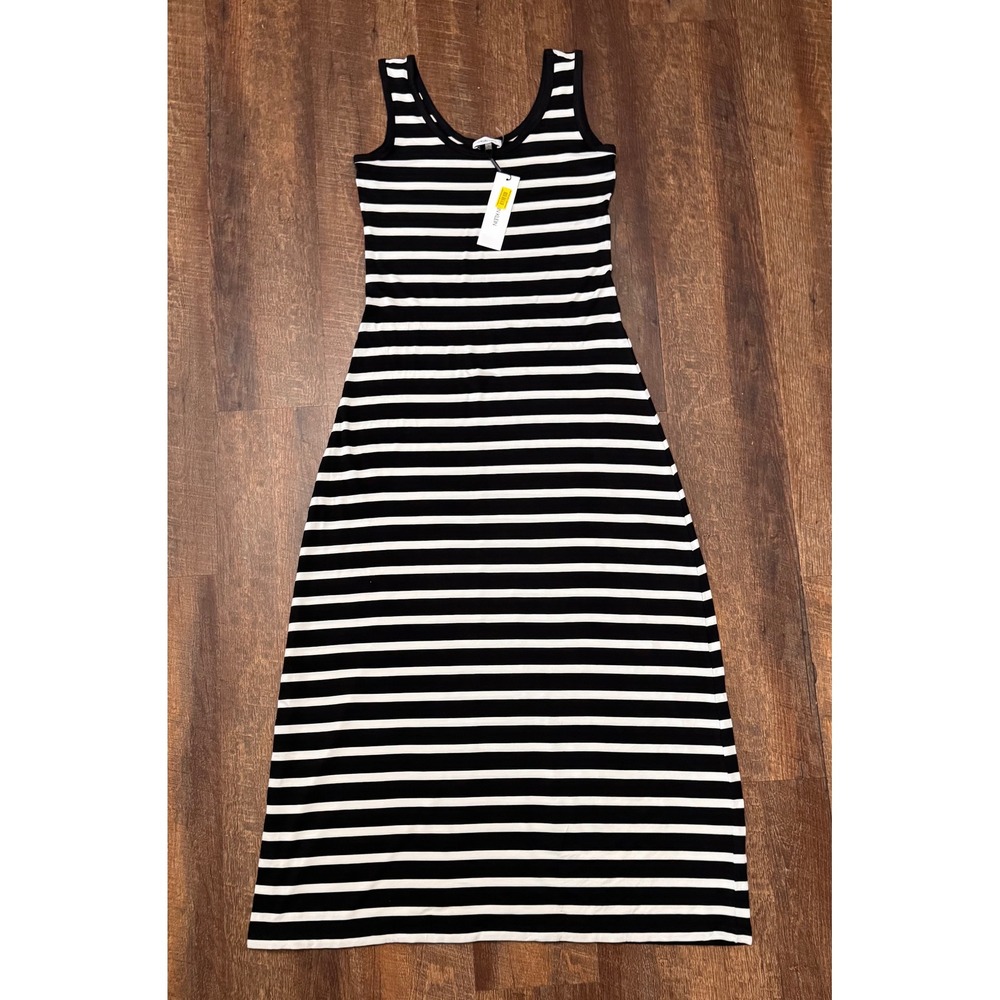 Calvin Klein Black White Striped Sleeveless Maxi Dress NWT Size Small